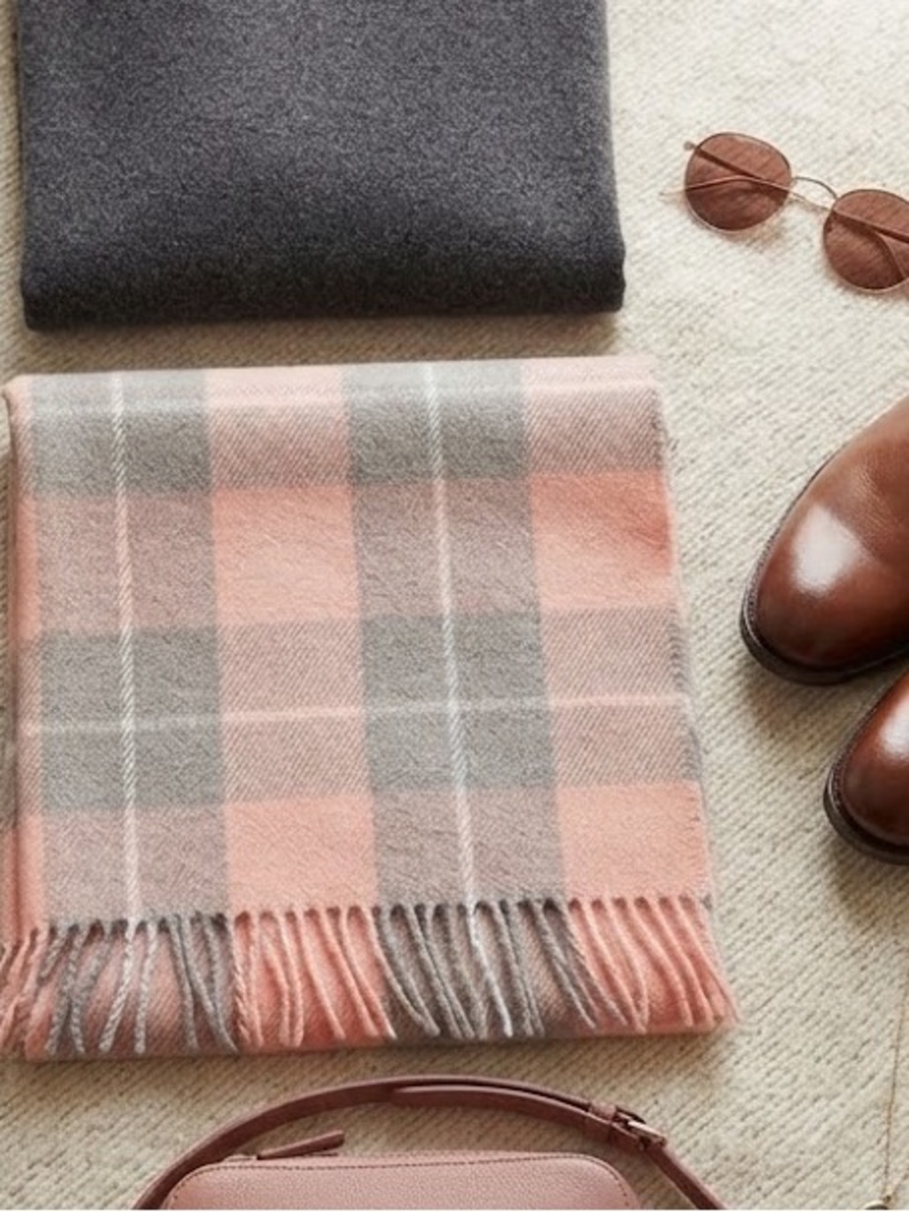 J. Crew Pink and Gray Plaid Scarf